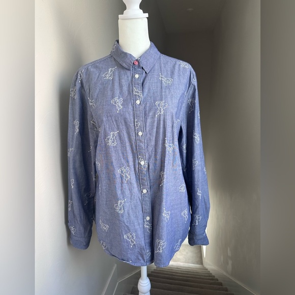 Boden Tops - Boden London England Blue Chambray Cotton Button Down Shirt Size 10 Regular